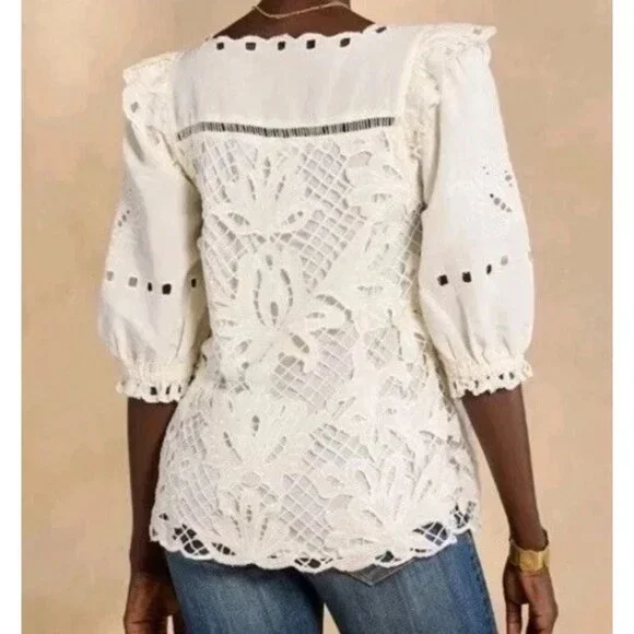 NWT Sundance ALTAI Blouse Small White Eyelet Lace Embroidered Boho Feminine SS - Picture 2 of 13